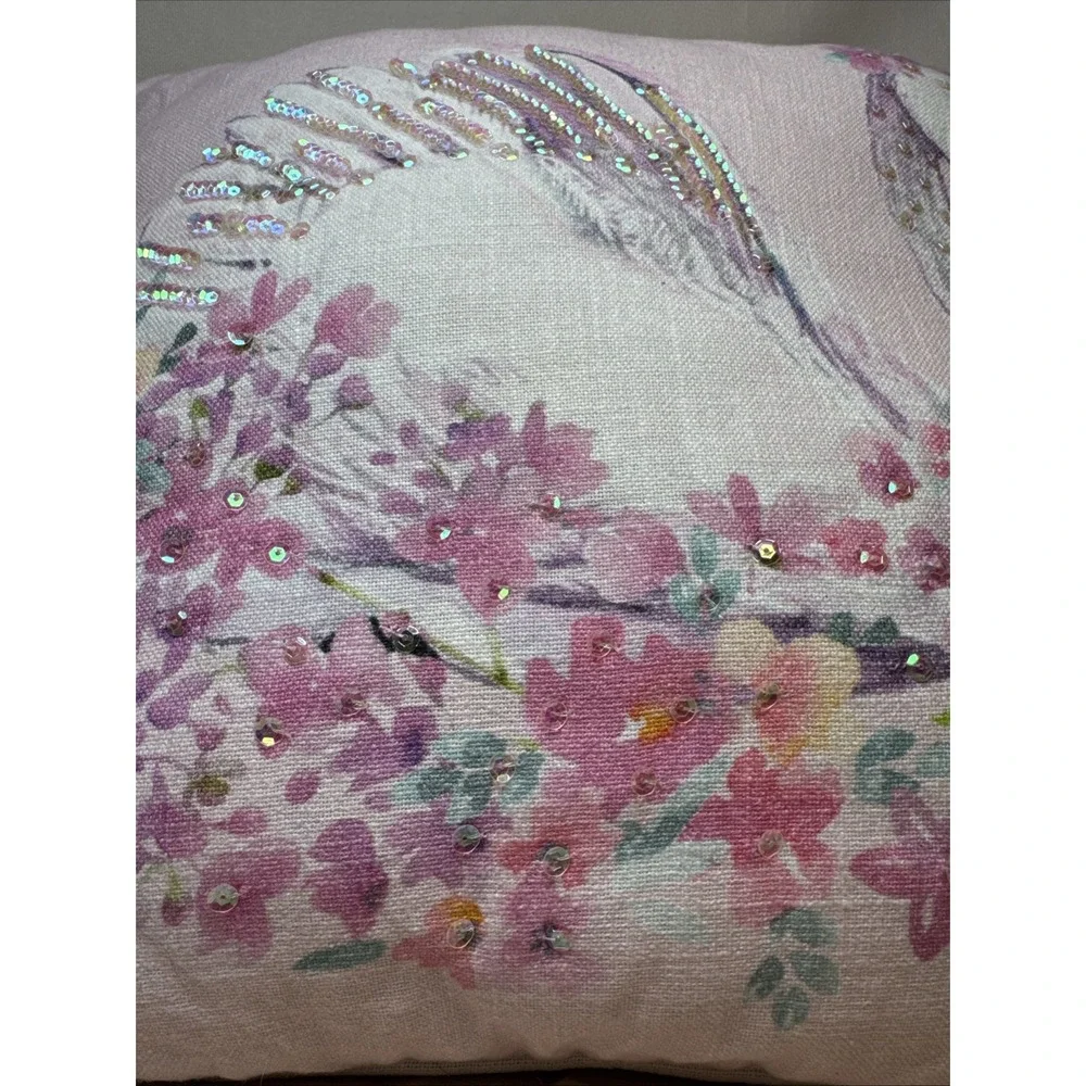 Envogue Kid Spring Floral Swan Sequin pink Easter 17x17 Decorative Accent Pillow